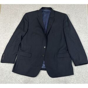 Egara Mens Navy Pin Stripe Suit Slim Fit 100% Wool 2 Buttons‎ Front Size 48 R